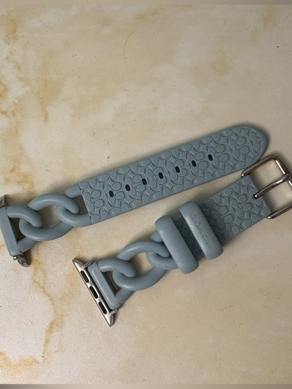 Coach Powder Blue Silicone Chain-Link Apple Watch Band